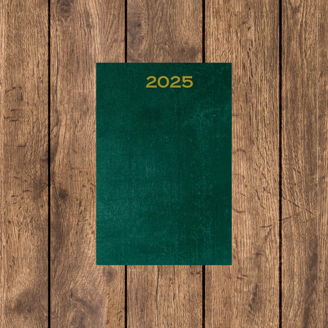 2025 Planner and Diary Page per Day 6x9 inches (large, flexicover) green